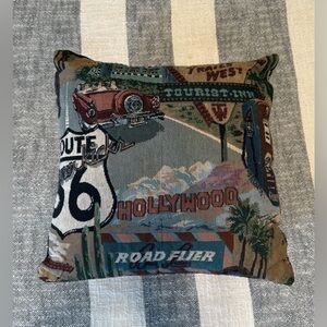 Vtg Route 66 Retro Hollywood Tapestry Throw Pillow 
15x15